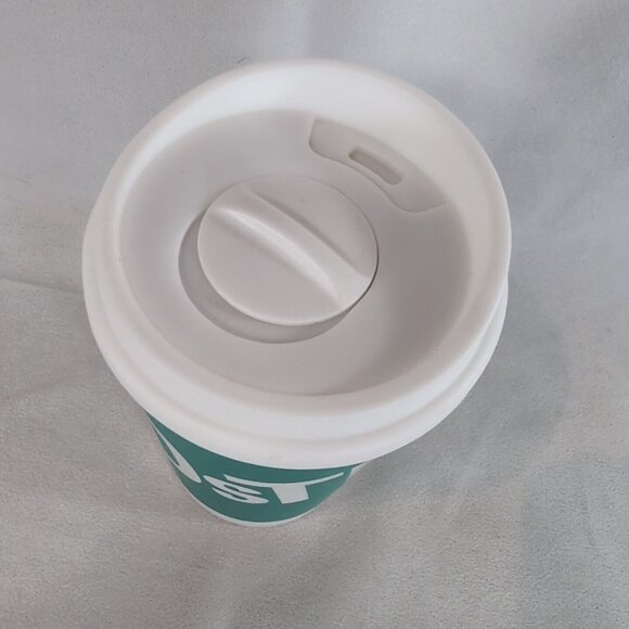 David's Tea Travel Mug Tumbler Lid Coffee Cup Teal Blue White Ceramic Logo Icon - Picture 5 of 10